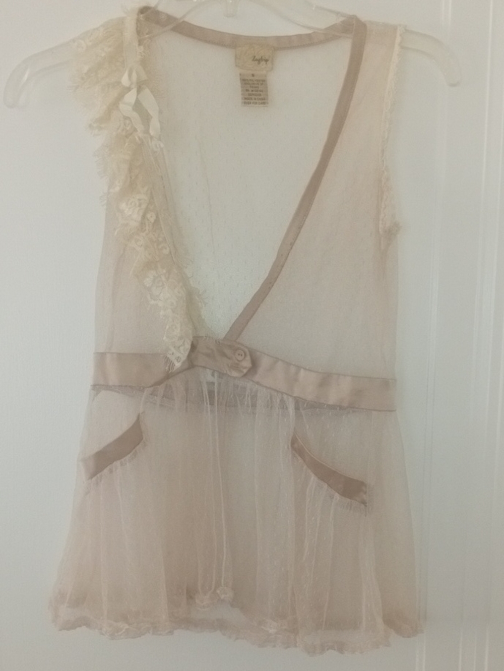 Sheer Lace-Trim Women's Sleeveless Top in Cream by DAYTRIP, small